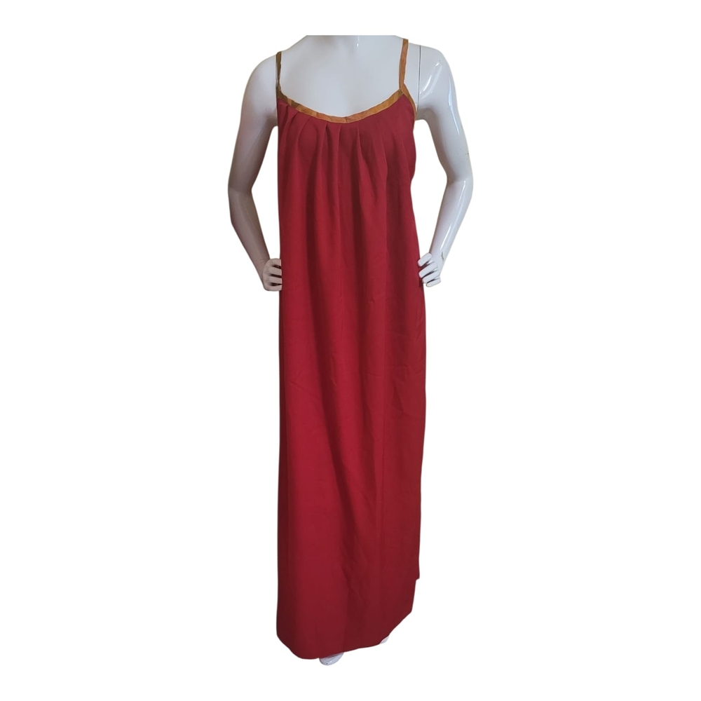Red Maxi Slip Dress with Gold Trim